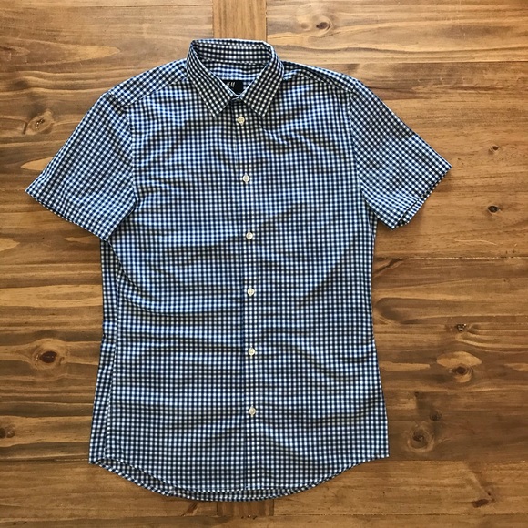 Navy blue & white plaid H&M Slim Fit button down - Picture 4 of 5